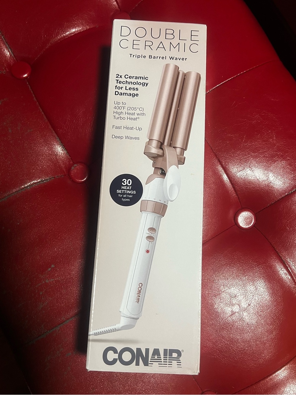 Double Ceramic Triple Barrel Waver in Rose Gold/White